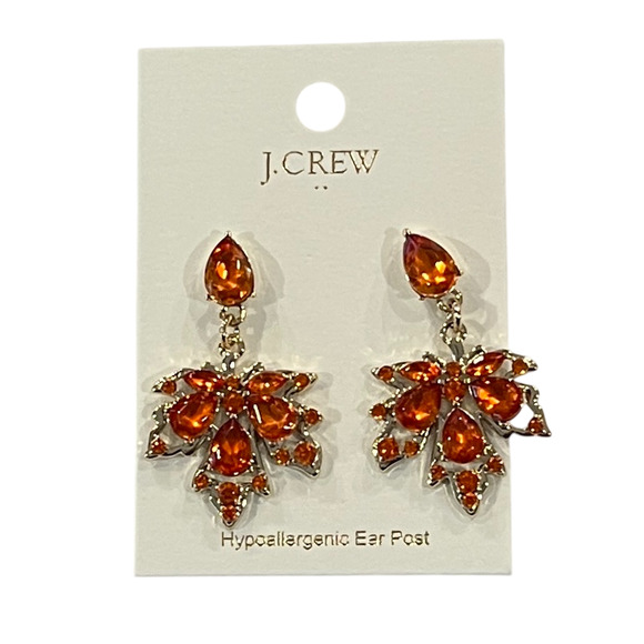 NWT J. Crew Crystal Leaf Statement Earrings - Picture 1 of 4